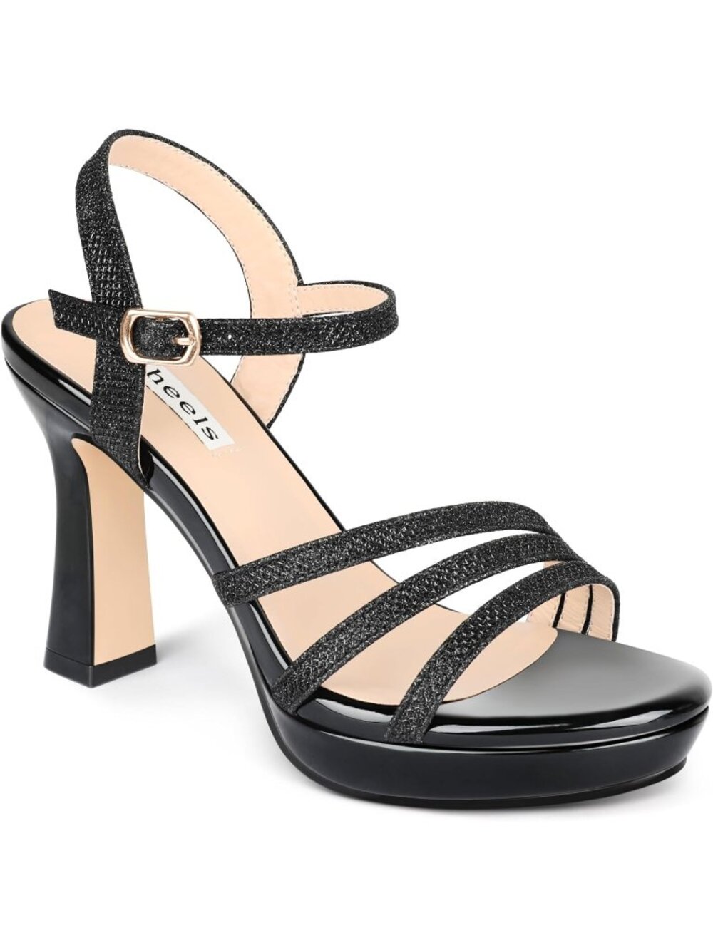 Women's Black Chunky Crystal Toe Sparkly Strappy Rhinestone Heels Sandals